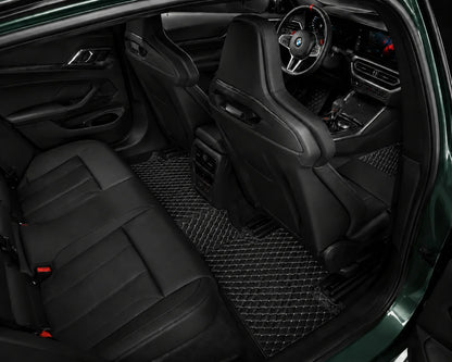 V12 Mats premium diamond custom car mats set | Black and White Stitching