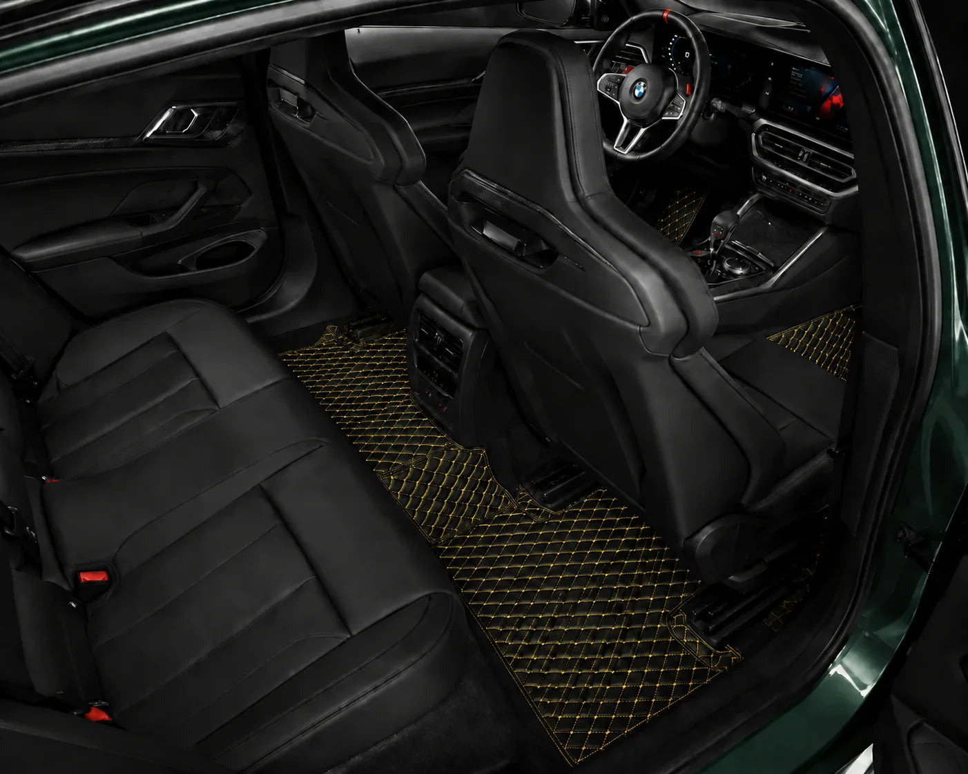 V12 Mats premium diamond custom car mats set | Black and Yellow Stitching