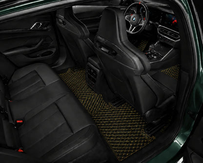 V12 Mats premium diamond custom car mats set | Black and Yellow Stitching