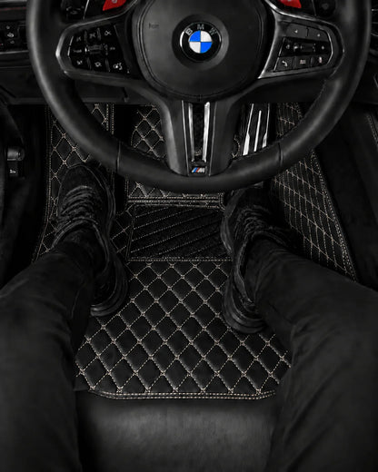 V12 Mats premium diamond custom car mats set | Black and Beige Stitching
