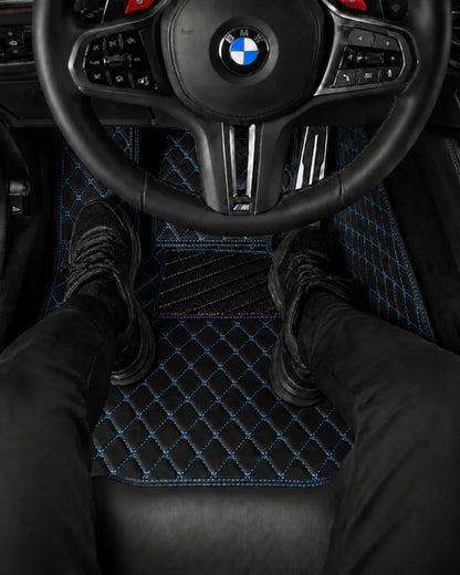 V12 Mats premium diamond custom car mats set | Black and Blue Stitching