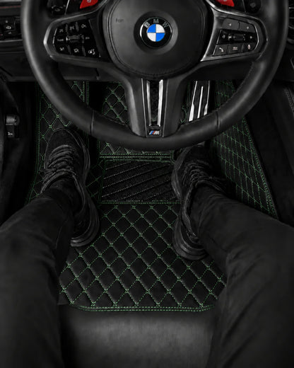 V12 Mats premium diamond custom car mats set | Black and Green Stitching