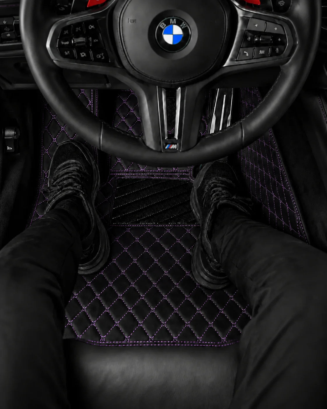 V12 Mats premium diamond custom car mats set | Black and Purple Stitching