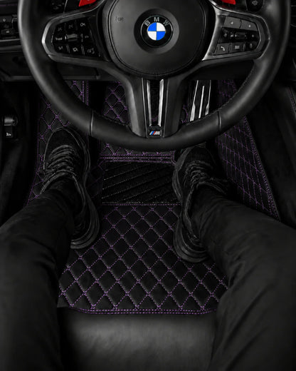 V12 Mats premium diamond custom car mats set | Black and Purple Stitching