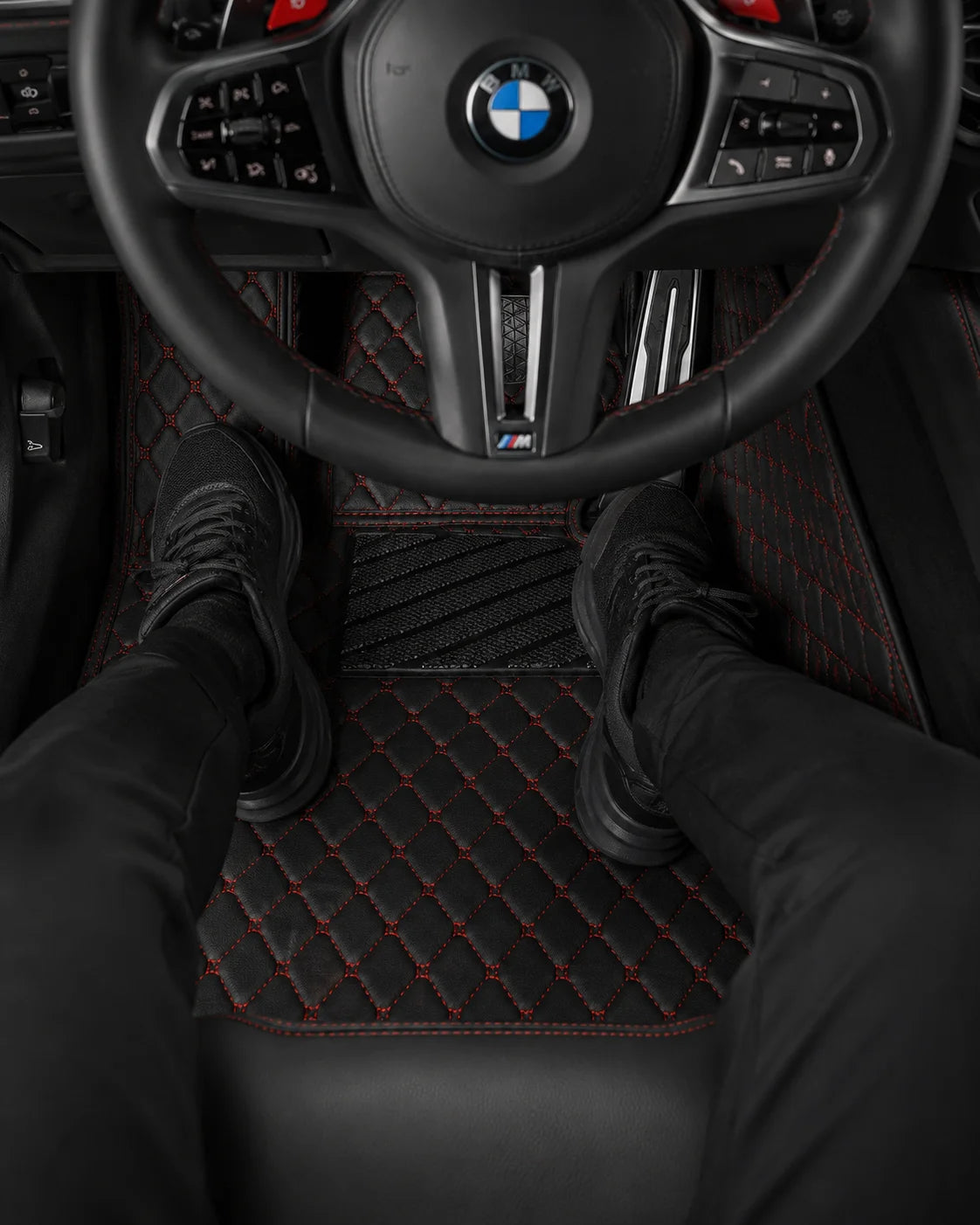 V12 Mats premium diamond custom car mats set | Black and Red Stitching