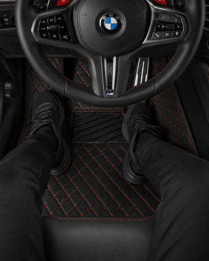 V12 Mats premium diamond custom car mats set | Black and Red Stitching