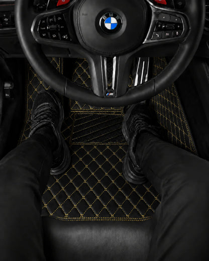 V12 Mats premium diamond custom car mats set | Black and Yellow Stitching