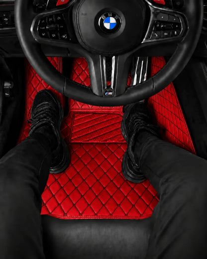 V12 Mats premium diamond custom car mats set | Ferrari Red & Black Stitching