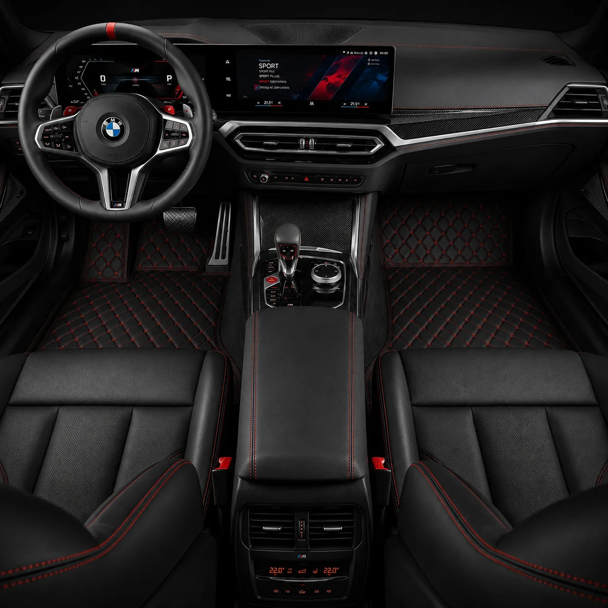 V12 Mats premium diamond custom car mats set | Black and Red Stitching