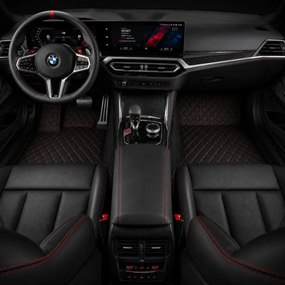 V12 Mats premium diamond custom car mats set | Black and Red Stitching